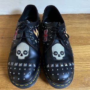 💀DOC Dr. Martens RARE Rock and Roll embroidered and Studs 1461 shoes UNISEX UK8